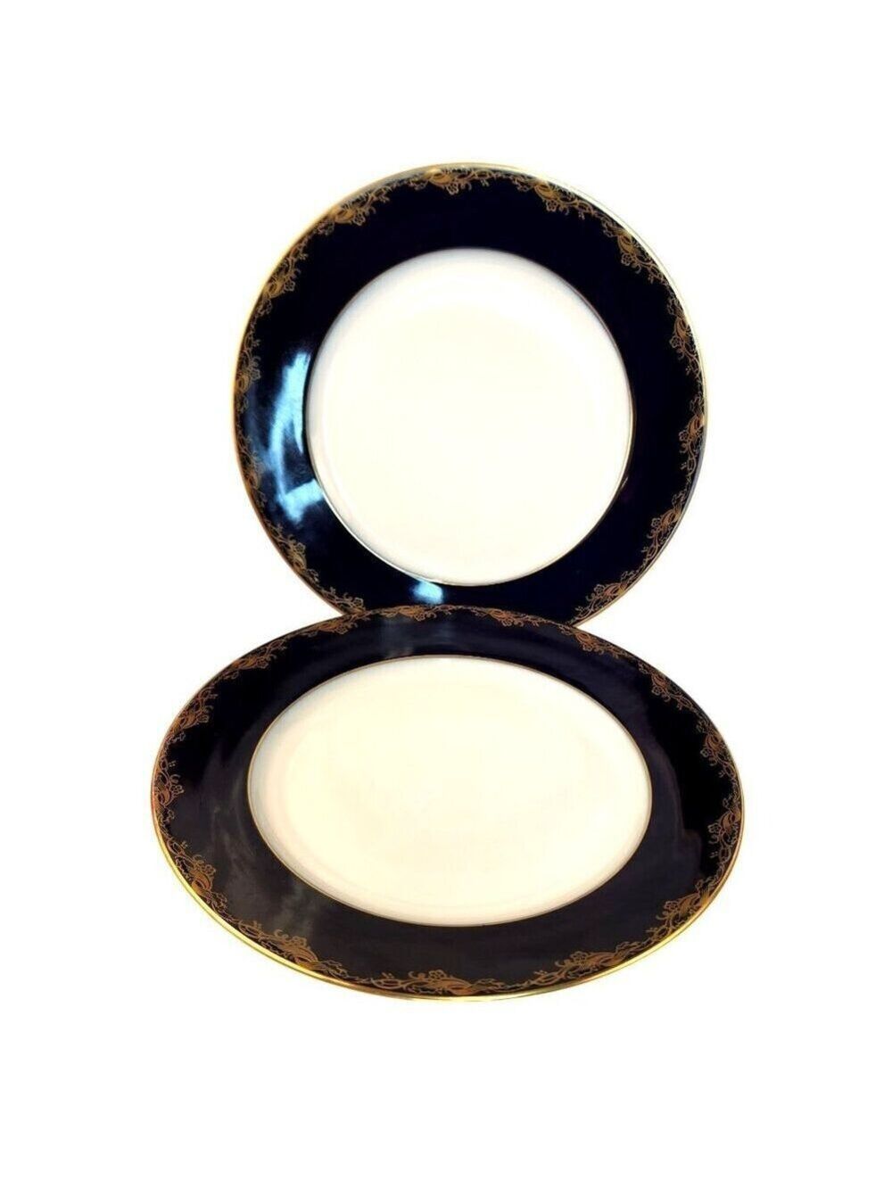 Rare Rosenthal Classic Rose Collection Salad Plates Navy & Gold Scroll Set of 2